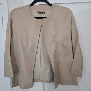 Rebecca Moses Beige Collarless Leather Jacket (Size IT 38 / Size Small)